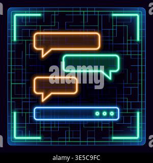 Chat message notification vector illustration. Futuristic tech editable glowing illustration. Stock Vector
