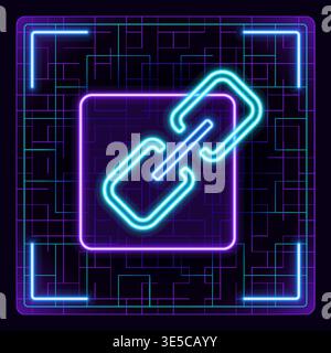 Internet Link URL or attachment icon. Chain web address, internet shortcut, share external link, hyperlink navigation. Neon glow editable icon design. Stock Vector