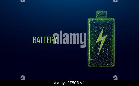 Futuristic electric battery charging icon. Discharge or lightning in low poly design. Power neon light energy storage, high voltage. Technology Stock Vector