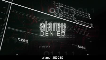 Displaying central ACCESS DENIED message on simulated terminal HUD, with password-slot squares Stock Photo