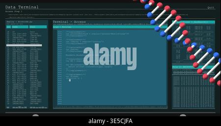 Displaying terminal code pane with blinking cursor on screen, showing left IDs, right hex, helix Stock Photo