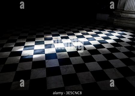 Black and white checkerboard floor Stock Photo
