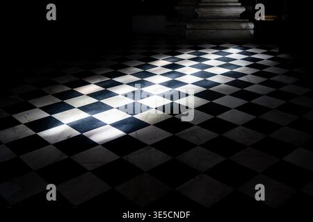 Black and white checkerboard floor Stock Photo