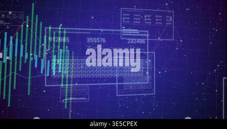 Displaying translucent keyboard on dark blue interface, with green blue bars and numeric labels Stock Photo