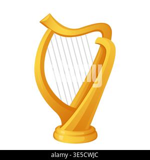 Cartoon Instrument Golden Harp Instrument Vector Illustration Stock Vector