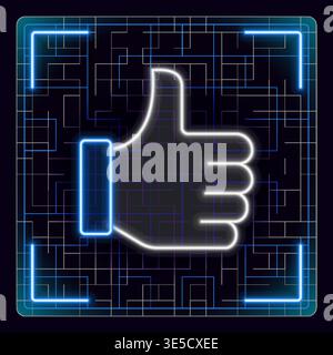 Like dislike icon illustration. Thumbs up or thumbs down, cyber neon futuristic icon. Stock Vector