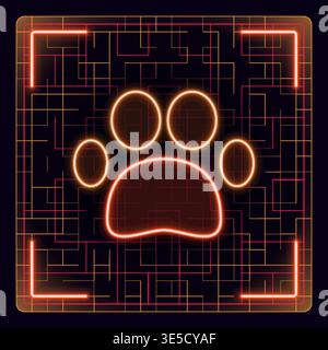 Dog or cat paw, line design. Neon bright glow, editable stroke icon design. Stock Vector