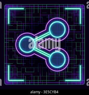 Social media share link connection icon illustration. Neon glow editable icon design. Stock Vector