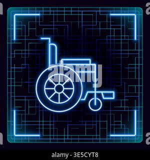 Wheelchair accessibility icon illustration. Glowing icon with border grid vector. Stock Vector