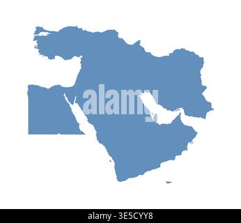 Blue map of Middle East countries isolated on white background, flat vector illustration Stock Vector