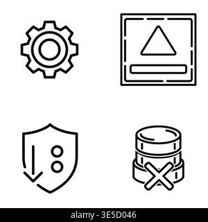 Essential Data Management and Security Minimalist Line Icon Set Stock Vector