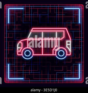 Car transport, automobile icon illustration. Cyber neon futuristic icon. Stock Vector