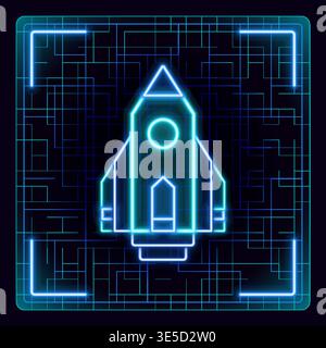 Space ship icon illustration. Futuristic tech editable glowing illustration. Stock Vector
