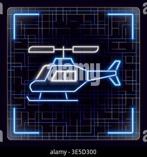 Neon helicopter icon illustration. Glowing icon with border grid vector. Stock Vector