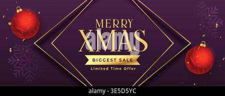 biggest christmas sale banner with realistic xmas ball Stock Vector