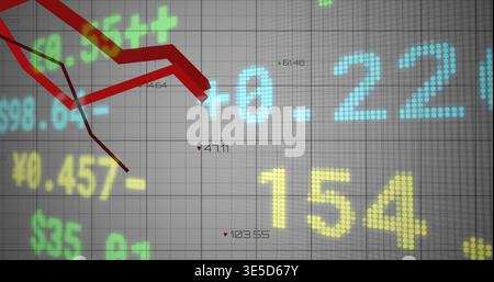Displaying financial chart on trading screen featuring yellow 154, blue +0 Stock Photo