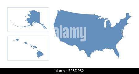 Blue map of the United States of America on a white background, flat vector illustration Stock Vector