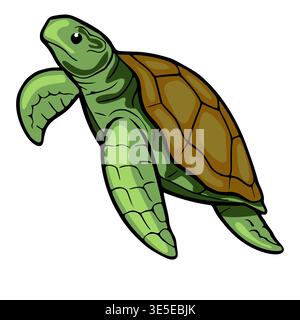 Green sea turtle illustration, swimming gracefully in clear water, isolated vector Stock Vector