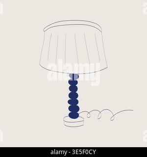 Hand drawn blue table lamp with lampshade in minimal doodle style.  Stock Vector
