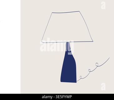 Hand drawn blue table lamp with lampshade in minimal doodle style.  Stock Vector