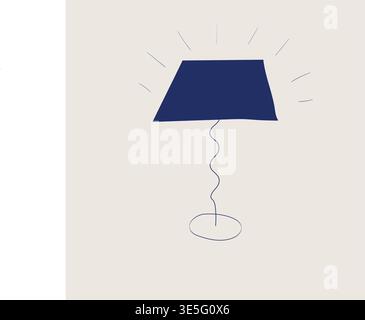Hand drawn table lamp with blue lampshade in minimal doodle style.  Stock Vector