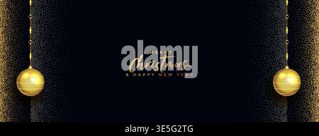 premium dark merry christmas black banner with golden xmas balls vector Stock Vector