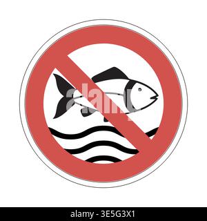 Warning sign, fish silhouette crossed, aquatic restriction no fishing prohibition sign Stock Vector
