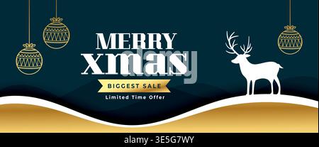 decorative merry christmas invitation wallpaper with biggest sale offer vector Stock Vector