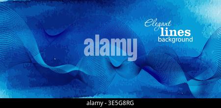 Abstract blue watercolor background with lines. Hand drawn. Not AI, vector illustration. Stock Vector