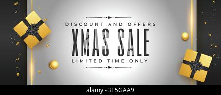 merry christmas sale web header with realistic elements Stock Vector