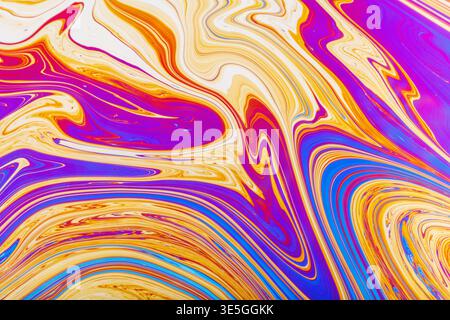 Close up on a soap bubble with random abstract forms and colors for background Stock Photo