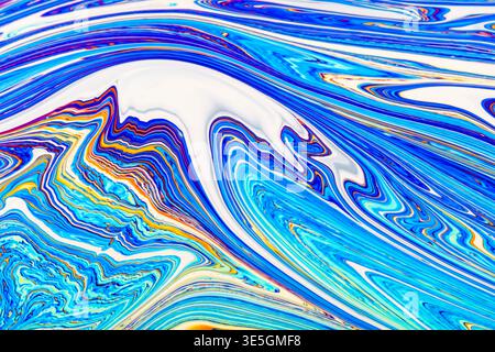 Close up on a soap bubble with random abstract forms and colors for background Stock Photo