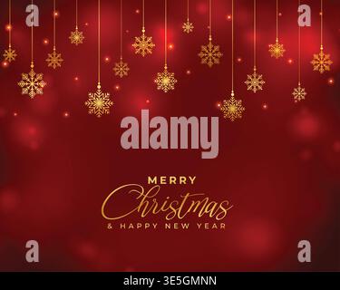 nice red merry christmas snowflakes golden greeting design Stock Vector