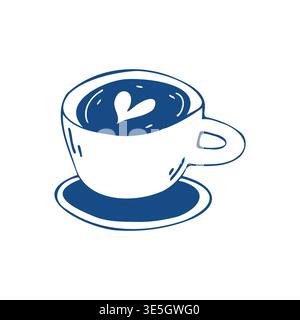 Coffee cup vector illustration minimalist hand drawn style latte art heart icon cafe menu element Stock Vector