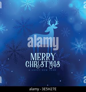merry christmas blue deer with snowflakes background Stock Vector