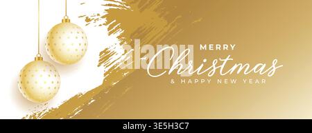 abstract merry christmas golden banner with hand painted brush stroke grunge Stock Vector