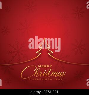 stylish christmas golden line tree greeting red background design Stock Vector