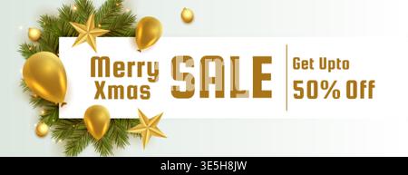 merry christmas sale banner with realistic decorative elements Stock Vector