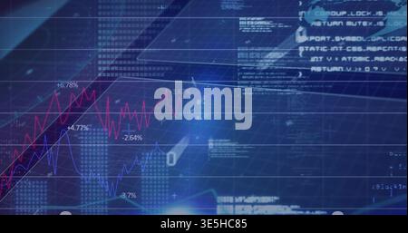 Displaying red and blue trend lines with percentage labels and data points on digital analytics HUD Stock Photo