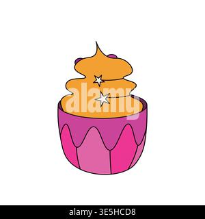 Muffin cake, sweet cupcake with cream, delicious pastries. Modern vector illustration, logo for cafe, restaurant, pastry shop. Dessert icon. Symbol Stock Vector