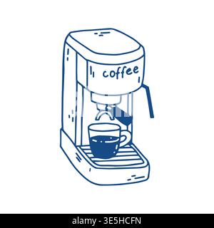 Coffee machine vector illustration minimalist hand drawn style espresso maker icon cafe equipment Stock Vector