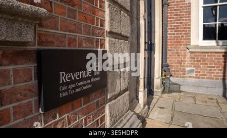 Dublin City, Dublin, Ireland - April 1st 2026: Revenue Commissioners Signage at Dublin Castle, Irish Government Revenue Tax and Customs Stock Photo