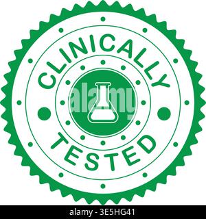 Green Clinically Tested Stamp Badge with Laboratory Flask Icon – Medical Certification Seal Vector Stock Vector