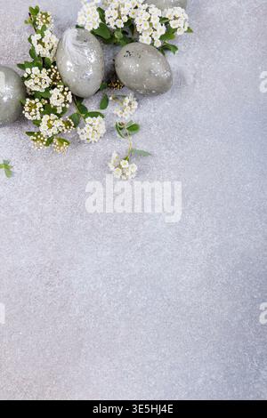 Easter eggs floral arrangement with copy space Stock Photo