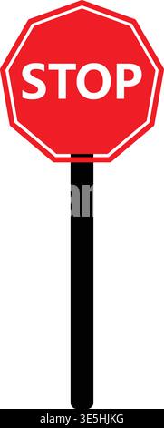 Road Safety Stop Sign Board with Pole for Traffic Regulation and Transportation Concept Stock Vector