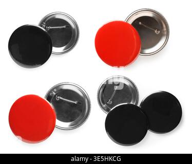 Many red and black button badges isolated on white, set Stock Photo