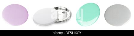 Button badges in different colors isolated on white, set Stock Photo