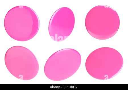 Many pink button badges isolated on white, set Stock Photo