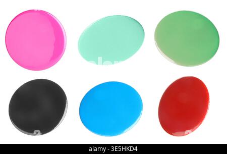 Button badges in different colors isolated on white, set Stock Photo