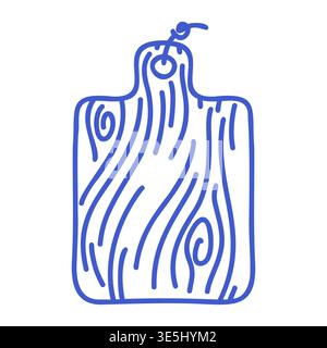 Wooden cutting board in outline icon style. Hand drawn icon. Outline vector isolated illustration.  Stock Vector